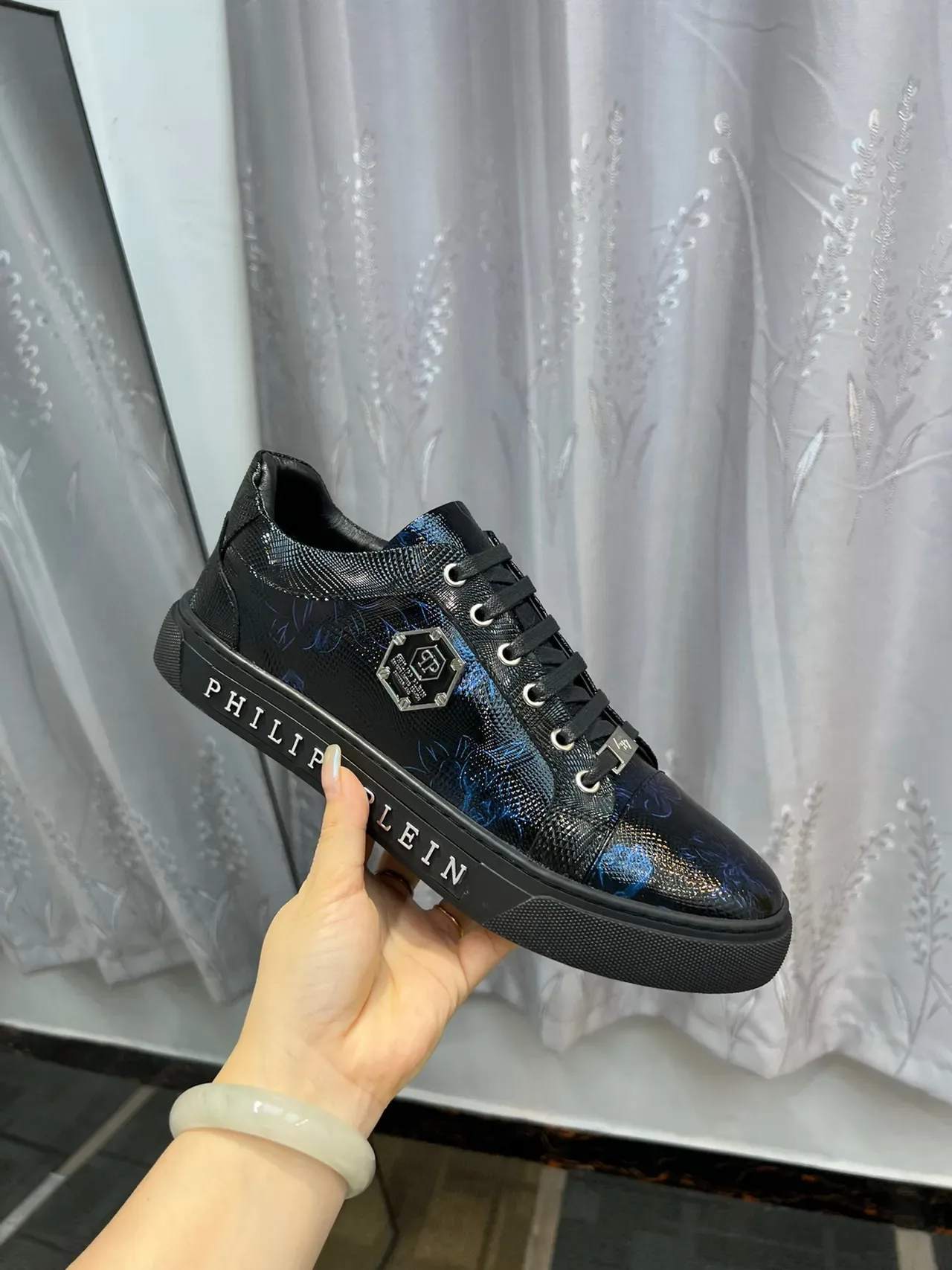Philipp Plein Sneakers Lifestyle Imprimé Floral Noir et Bleu 6