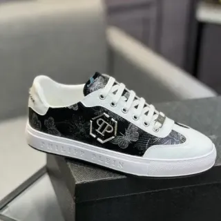 Philipp Plein काला और सफेद फ्लोरल स्नेकस्किन लो-टॉप लाइफस्टाइल स्नीकर