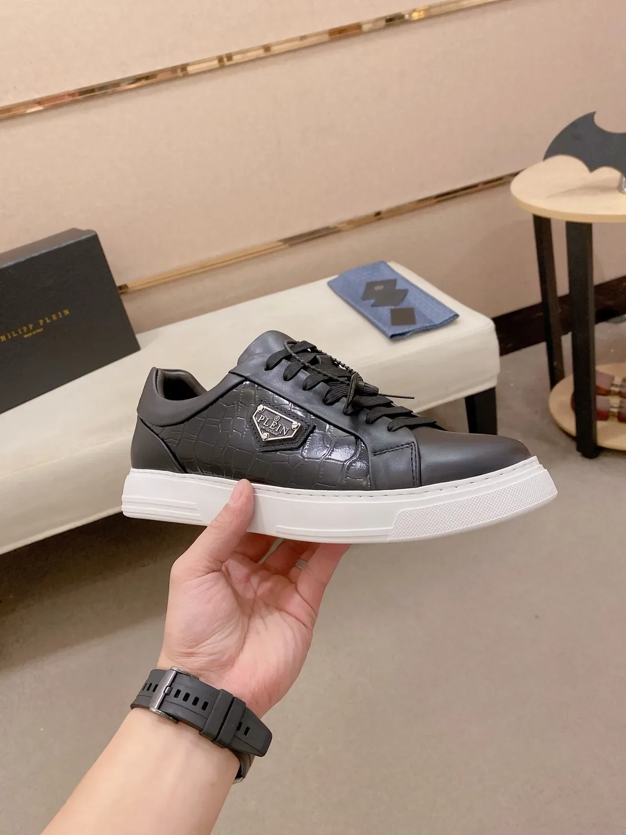 Philipp Plein Black Croc-Embossed Logo Patch Lifestyle Sneakers 4
