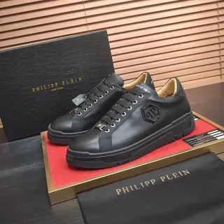 Philipp Plein Black Leather Hexagonal Logo Platform Lifestyle Sneakers
