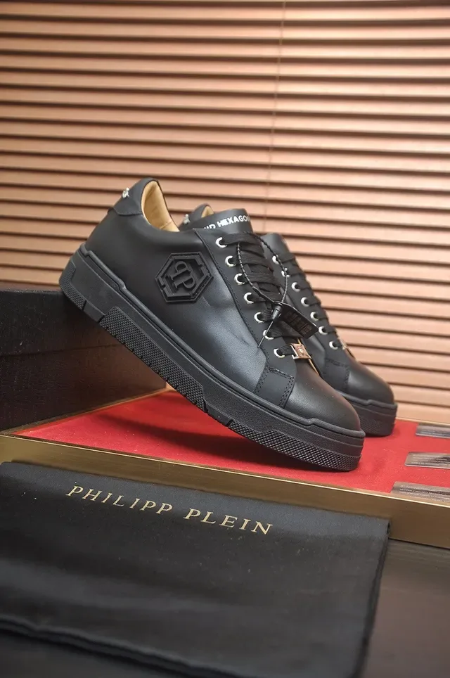 Philipp Plein Zapatillas Lifestyle de Cuero Negro con Logo Hexagonal de Plataforma 4