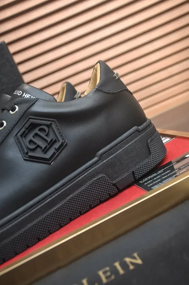 Philipp Plein Zapatillas Lifestyle de Cuero Negro con Logo Hexagonal de Plataforma 9