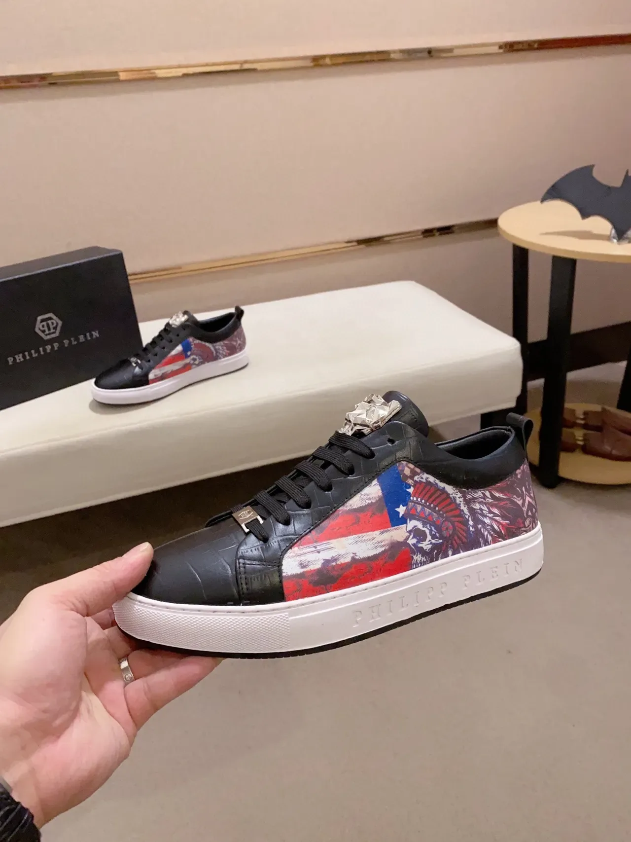 Philipp Plein Graphic-Print Black and Multicolor Lifestyle Sneakers 4