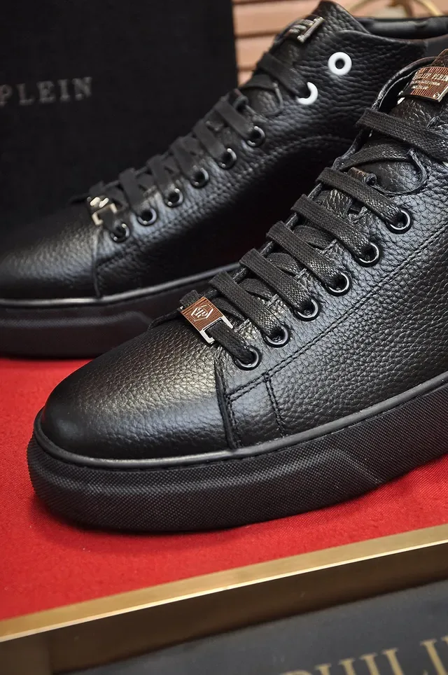 Philipp Plein High-Top Platform Sneaker Black Gold Pebbled Leather Lifestyle Sneakers 3