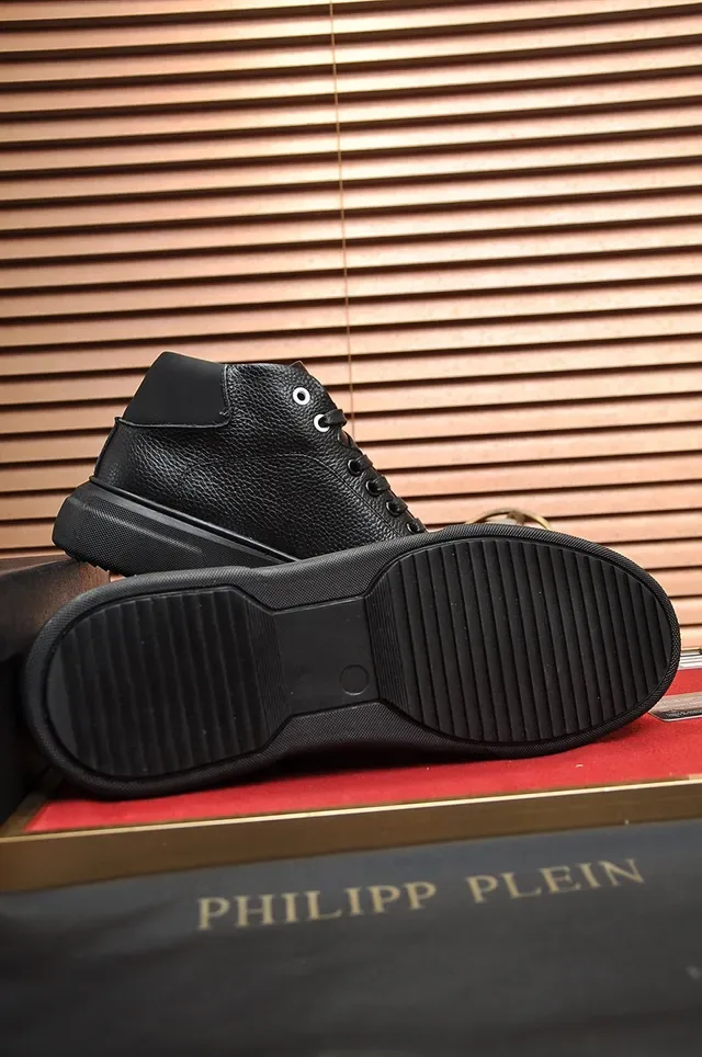 Philipp Plein High-Top Platform Sneaker Black Gold Pebbled Leather Lifestyle Sneakers 4
