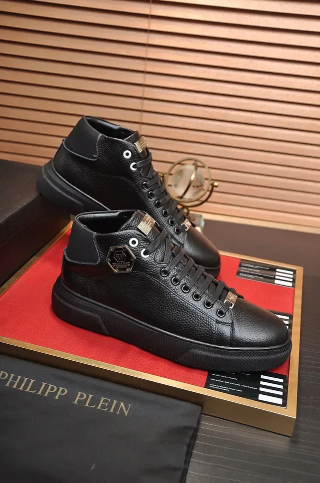 Philipp Plein High-Top Platform Sneaker Black Gold Pebbled Leather Lifestyle Sneakers 5