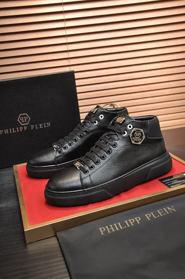 Philipp Plein High-Top Platform Sneaker Black Gold Pebbled Leather Lifestyle Sneakers 6