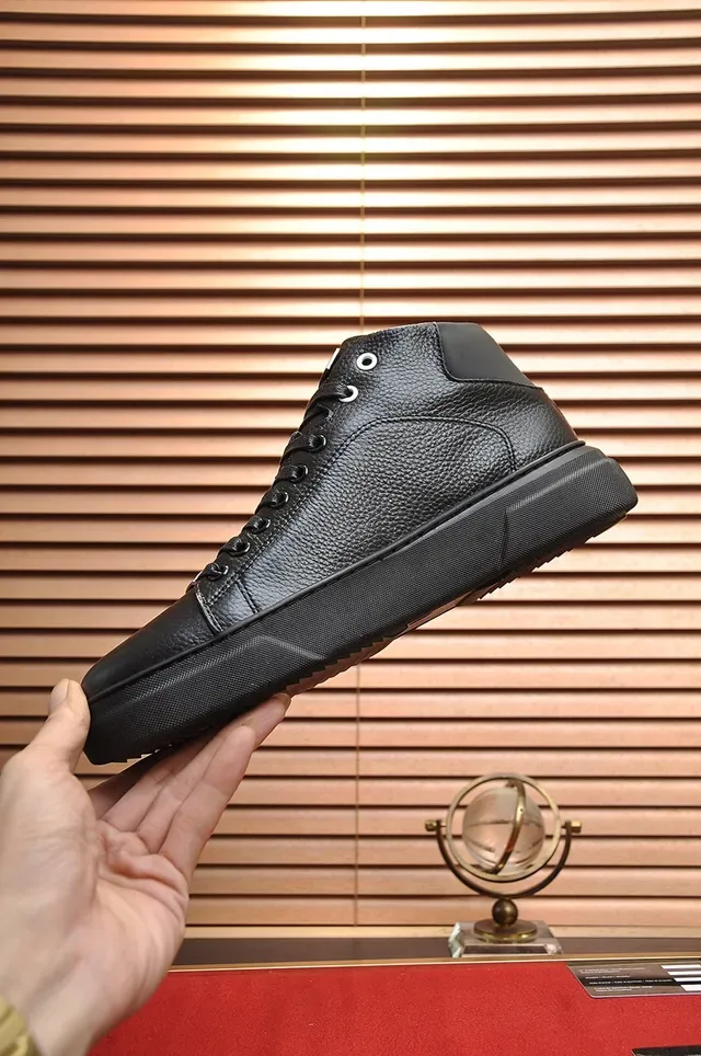 Philipp Plein High-Top Platform Sneaker Black Gold Pebbled Leather Lifestyle Sneakers 7