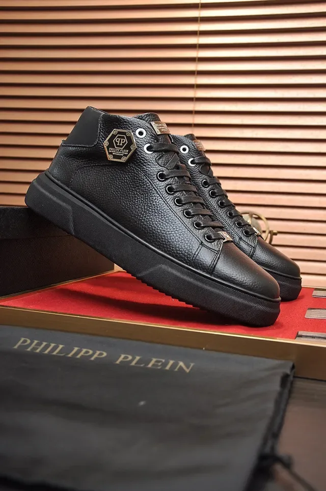 Philipp Plein High-Top Platform Sneaker Black Gold Pebbled Leather Lifestyle Sneakers 8