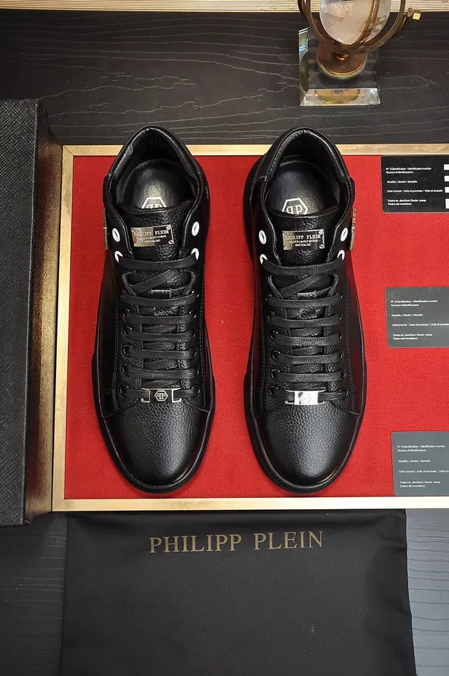 Philipp Plein High-Top Platform Sneaker Black Gold Pebbled Leather Lifestyle Sneakers 9