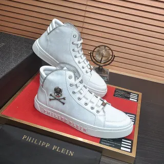 Philipp Plein 高帮骷髅纹章白色生活方式运动鞋
