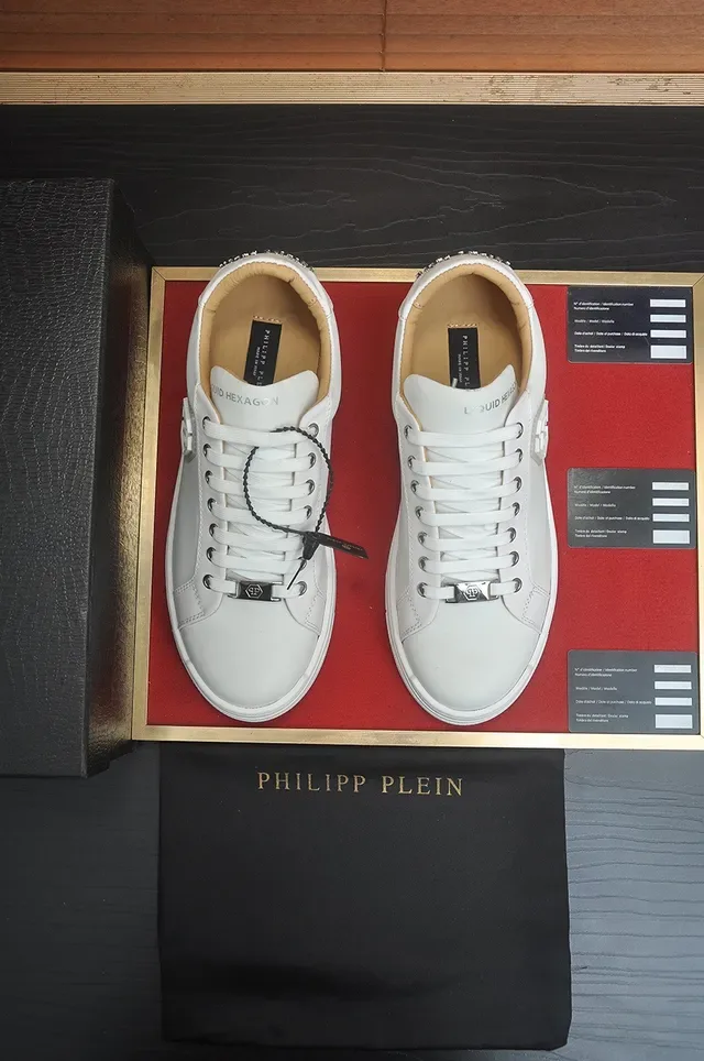 Philipp Plein Liquid Hexa White Beige Leather Upper Hexagonal PP Logo Patch Lifestyle Sneakers 3