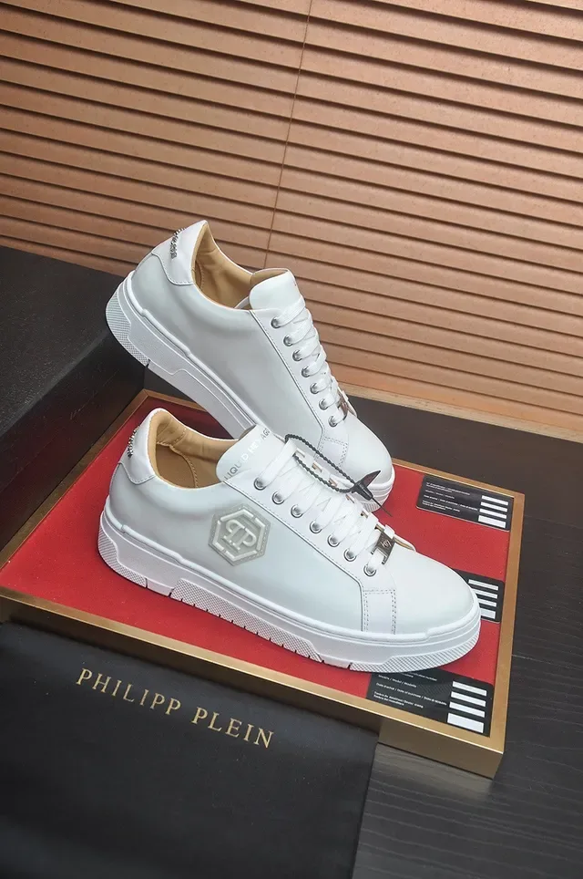 Philipp Plein Liquid Hexa White Beige Leather Upper Hexagonal PP Logo Patch Lifestyle Sneakers 6