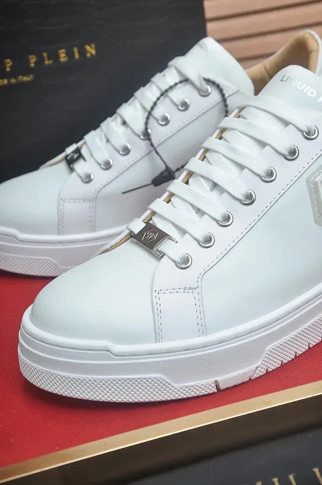 Philipp Plein Liquid Hexa White Beige Leather Upper Hexagonal PP Logo Patch Lifestyle Sneakers 8