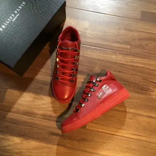 Philipp Plein Red Silver Leather Metal Eyelet Hardware Lifestyle Sneakers