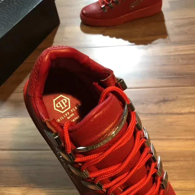 Philipp Plein Vermelho Prata Couro Metal Olhal Hardware Tênis Lifestyle 2