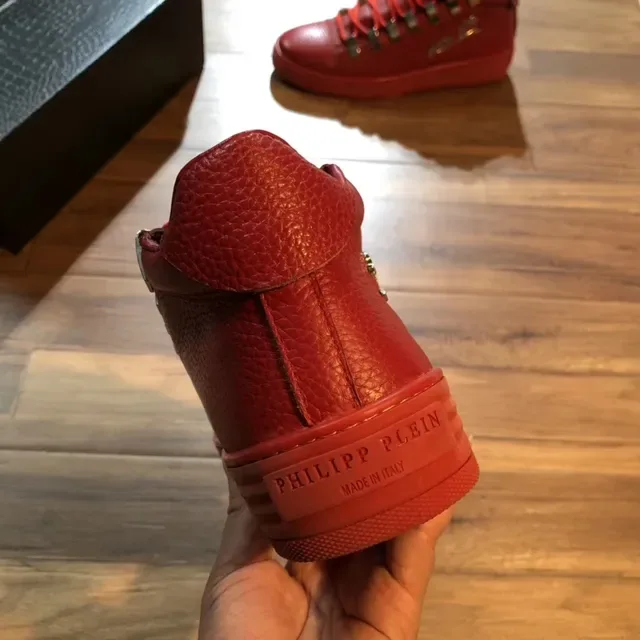 Philipp Plein Vermelho Prata Couro Metal Olhal Hardware Tênis Lifestyle 3