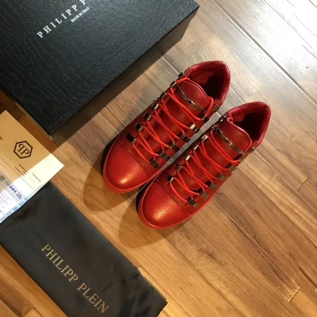 Philipp Plein Vermelho Prata Couro Metal Olhal Hardware Tênis Lifestyle 4