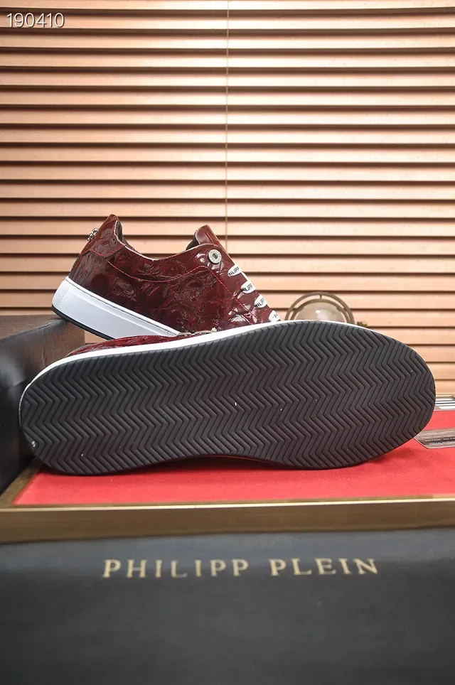 Philipp Plein Zapatillas Lifestyle de Cuero con Textura de Cocodrilo Rojo Blanco Placa de Logo Hexagonal 2