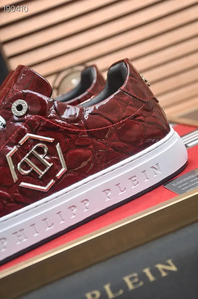 Philipp Plein Zapatillas Lifestyle de Cuero con Textura de Cocodrilo Rojo Blanco Placa de Logo Hexagonal 4