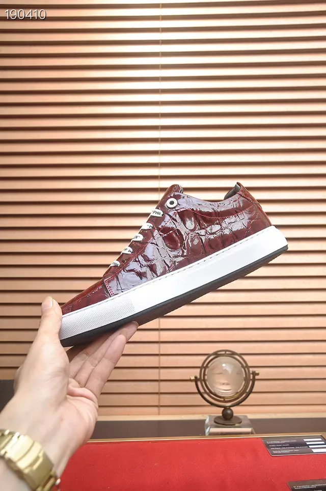 Philipp Plein Zapatillas Lifestyle de Cuero con Textura de Cocodrilo Rojo Blanco Placa de Logo Hexagonal 5