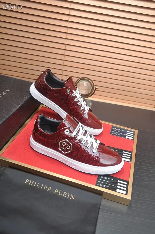 Philipp Plein Zapatillas Lifestyle de Cuero con Textura de Cocodrilo Rojo Blanco Placa de Logo Hexagonal 6