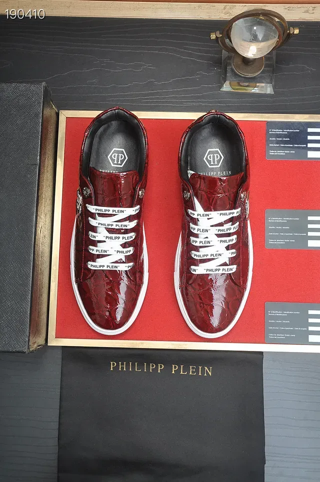 Philipp Plein Zapatillas Lifestyle de Cuero con Textura de Cocodrilo Rojo Blanco Placa de Logo Hexagonal 7