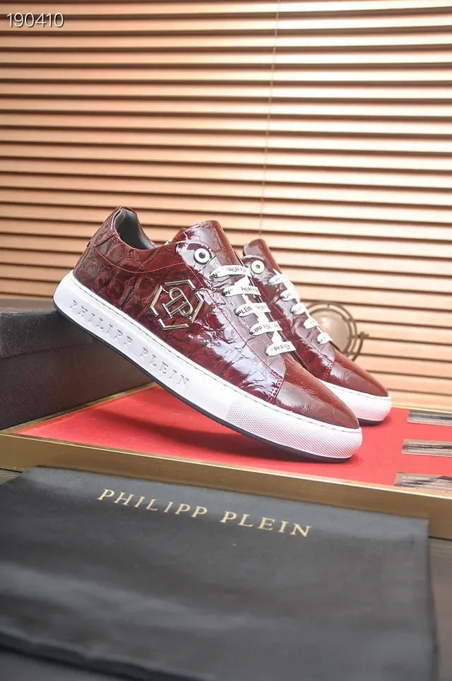 Philipp Plein Zapatillas Lifestyle de Cuero con Textura de Cocodrilo Rojo Blanco Placa de Logo Hexagonal 8