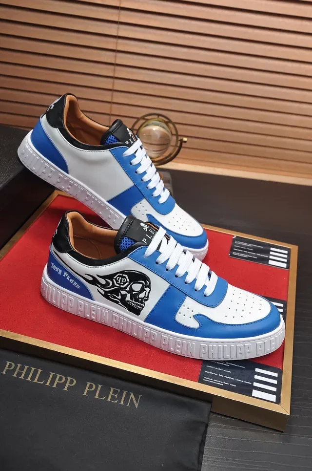 Philipp Plein Skull and Flame Tênis Lifestyle Azul Branco Preto 5