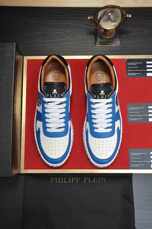 Philipp Plein Skull and Flame Tênis Lifestyle Azul Branco Preto 8