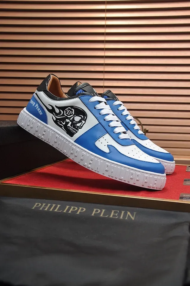 Philipp Plein Skull and Flame Tênis Lifestyle Azul Branco Preto 9