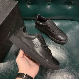 Philipp Plein Sport Black Leather Embossed Outsole Branding Lifestyle Sneakers