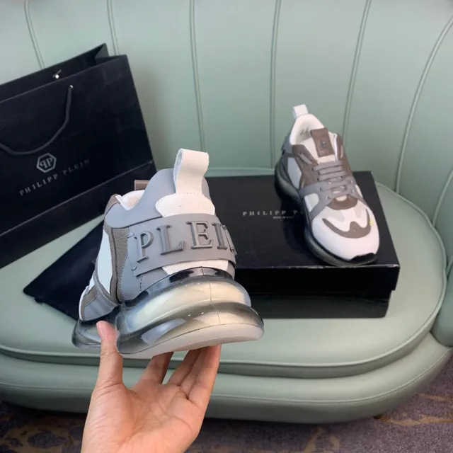Philipp Plein Sneakers Blancs Beige Semelle Épaisse Maille Et Panneau En Cuir 3