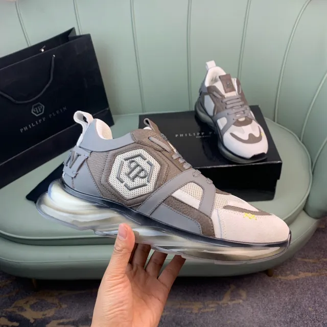 Philipp Plein Sneakers Blancs Beige Semelle Épaisse Maille Et Panneau En Cuir 4