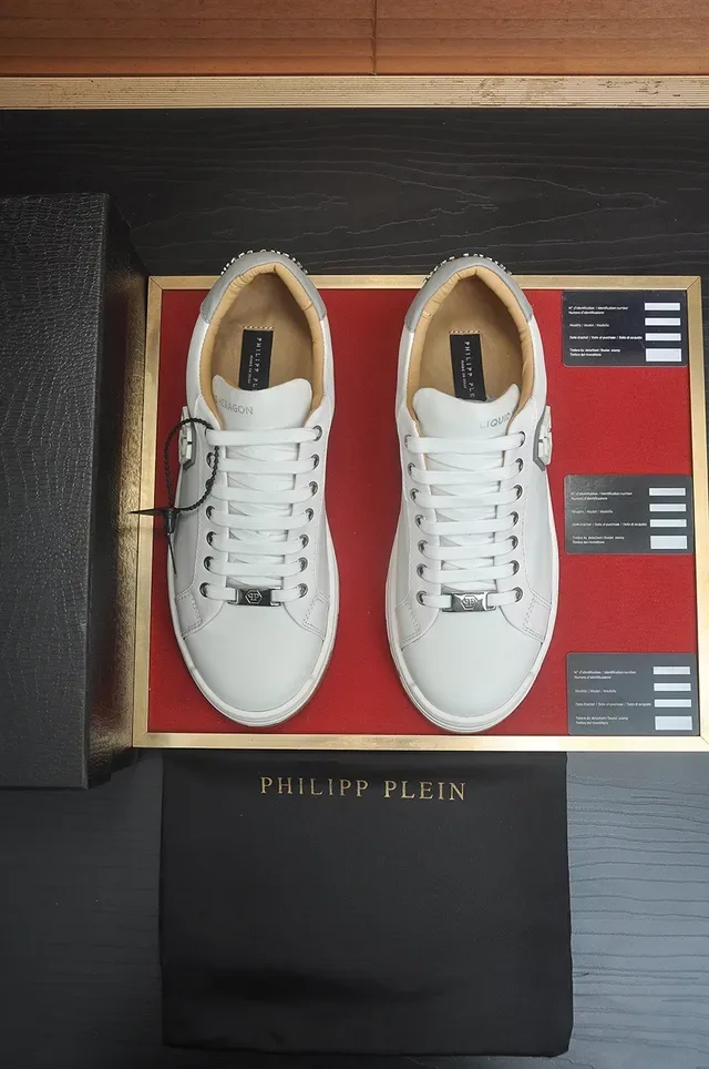 Philipp Plein Blanc Beige Cuir Supérieur Hexagonal Métallique PP Logo Lifestyle Sneakers 3