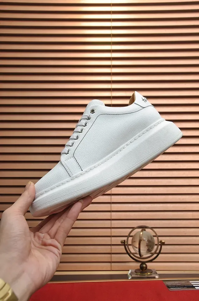 Philipp Plein Tênis Lifestyle Branco Bege de Couro Texturizado com Placa de Logo Metálico Hexagonal 6