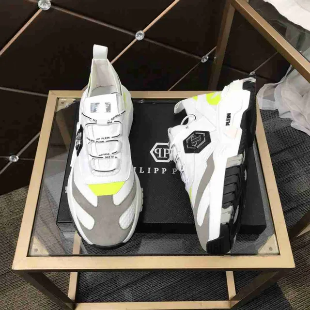 Philipp Plein White Yellow Laceless Strap Closure Platform Sole Chunky Sneakers 2
