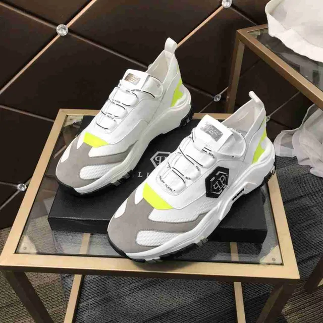 Philipp Plein White Yellow Laceless Strap Closure Platform Sole Chunky Sneakers 3