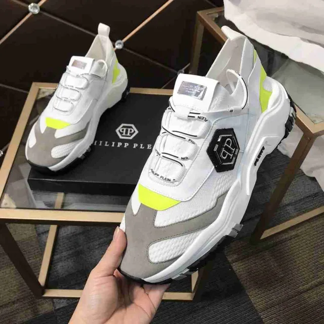 Philipp Plein White Yellow Laceless Strap Closure Platform Sole Chunky Sneakers 6