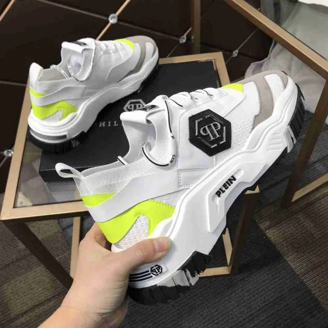 Philipp Plein White Yellow Laceless Strap Closure Platform Sole Chunky Sneakers 8
