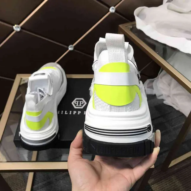 Philipp Plein White Yellow Laceless Strap Closure Platform Sole Chunky Sneakers 9
