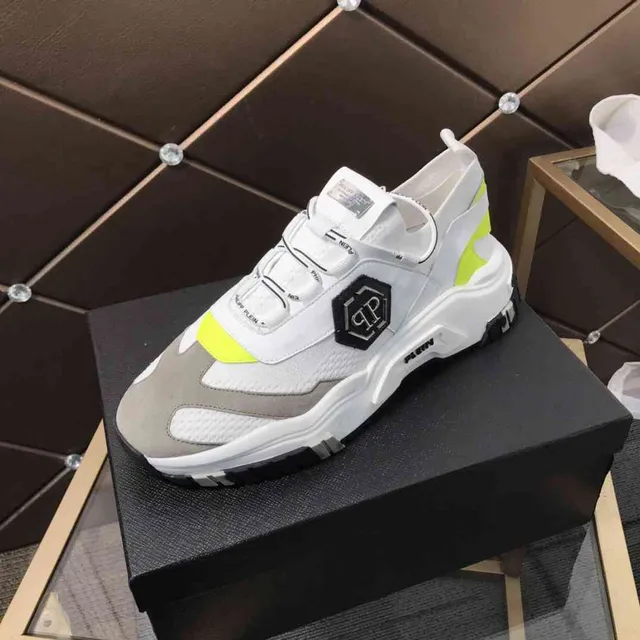 Philipp Plein White Yellow Laceless Strap Closure Platform Sole Chunky Sneakers 10