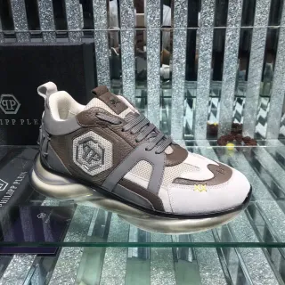 Philipp Plein XX 棕白混合材质鞋面六边形标志补丁厚底运动鞋