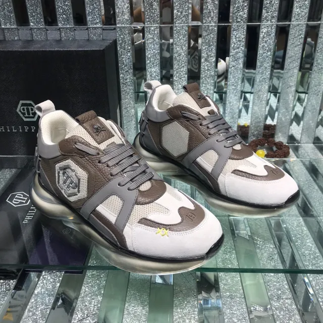 Philipp Plein XX Brown White Mixed-Material Upper Hexagonal Logo Patch Chunky Sneakers 7