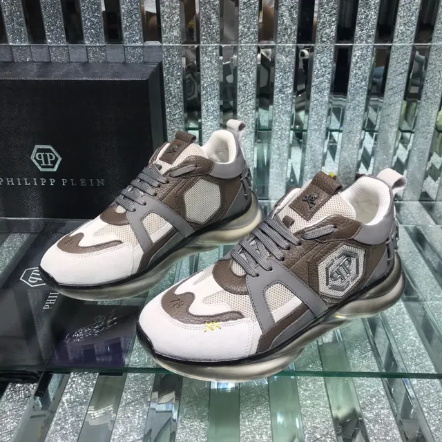 Philipp Plein XX Brown White Mixed-Material Upper Hexagonal Logo Patch Chunky Sneakers 8