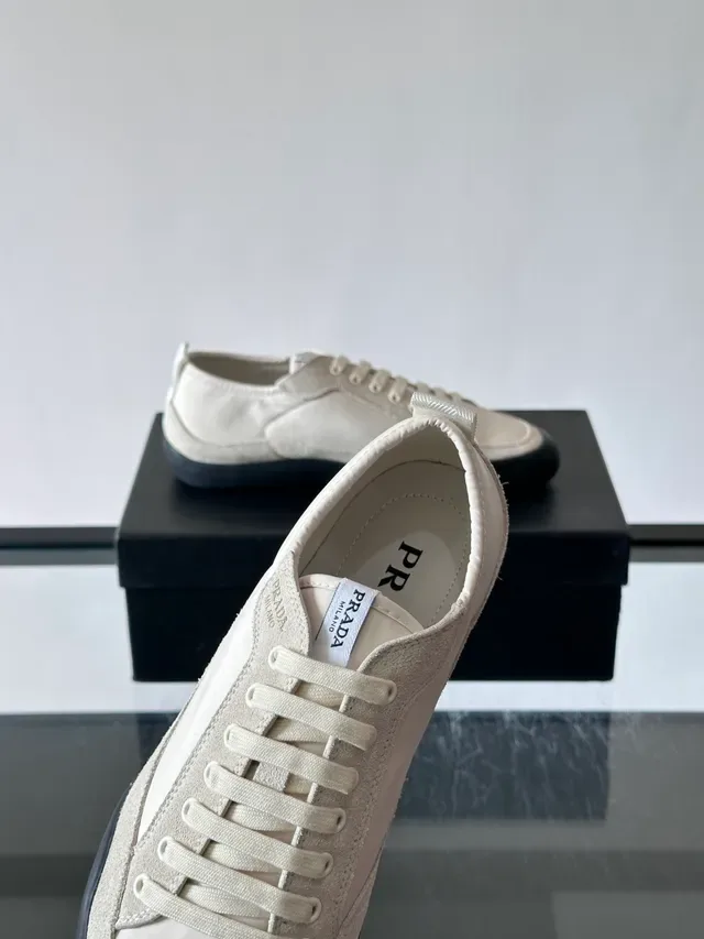 Prada Beige Black Low-Top Mixed-Material Upper Lifestyle Sneakers 3