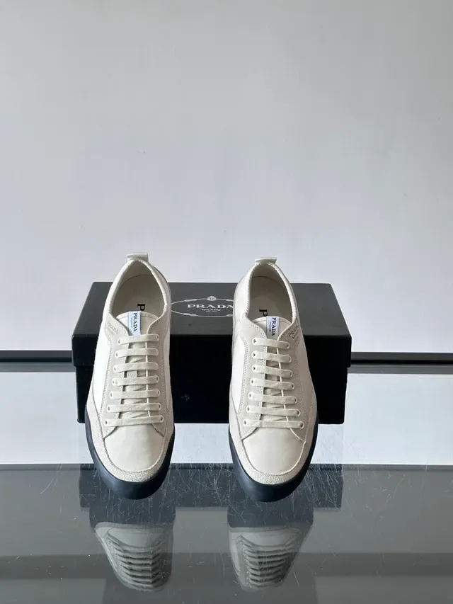 Prada Beige Black Low-Top Mixed-Material Upper Lifestyle Sneakers 4