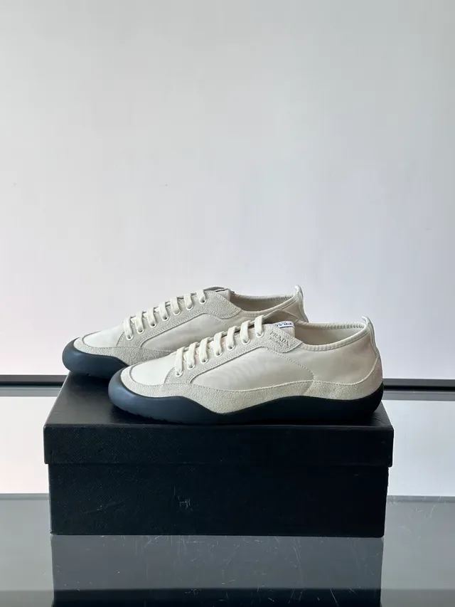 Prada Beige Black Low-Top Mixed-Material Upper Lifestyle Sneakers 5