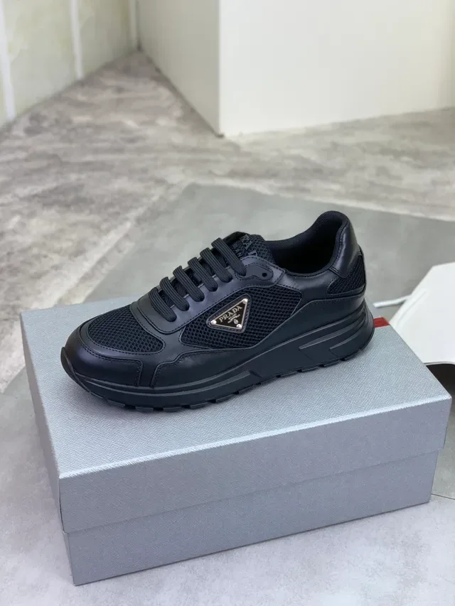 Prada Black Chunky Layered Sole Mixed Mesh And Smooth Leather Upper Lifestyle Sneakers 4