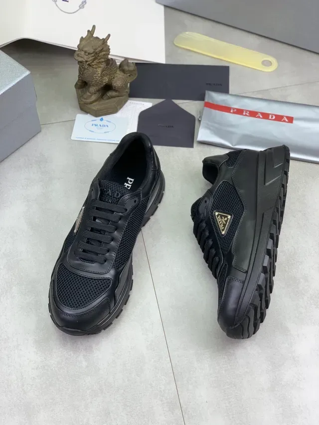 Prada Black Chunky Layered Sole Mixed Mesh And Smooth Leather Upper Lifestyle Sneakers 5